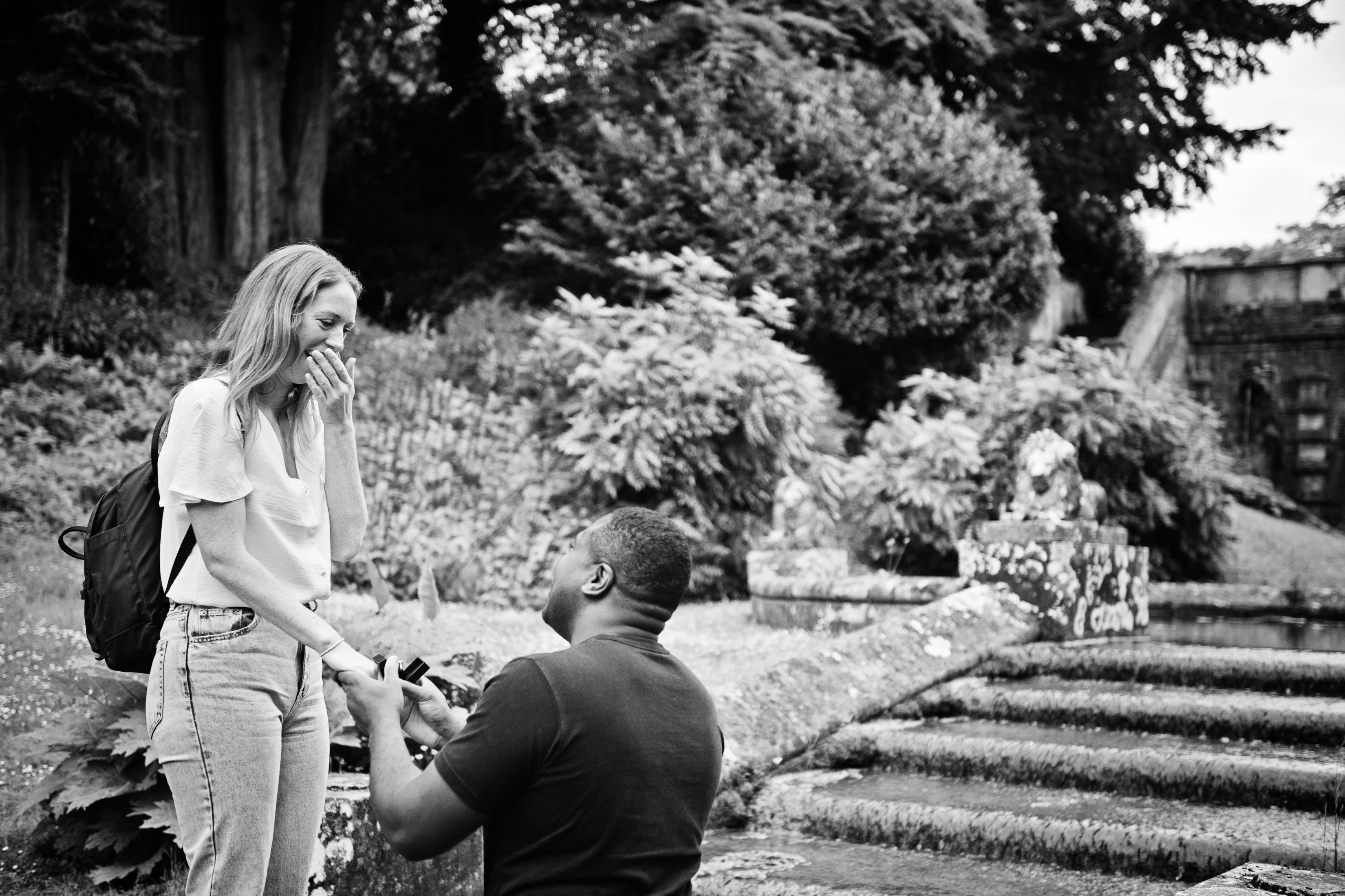 Tobi gets down on one knee and proposes to his girlfriend. Taken at Cowley Manor