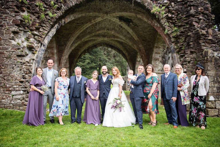 Relaxed family photo. Photo taken at a wedding in South Wales