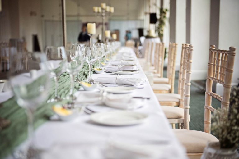 Elegant wedding breakfast details.