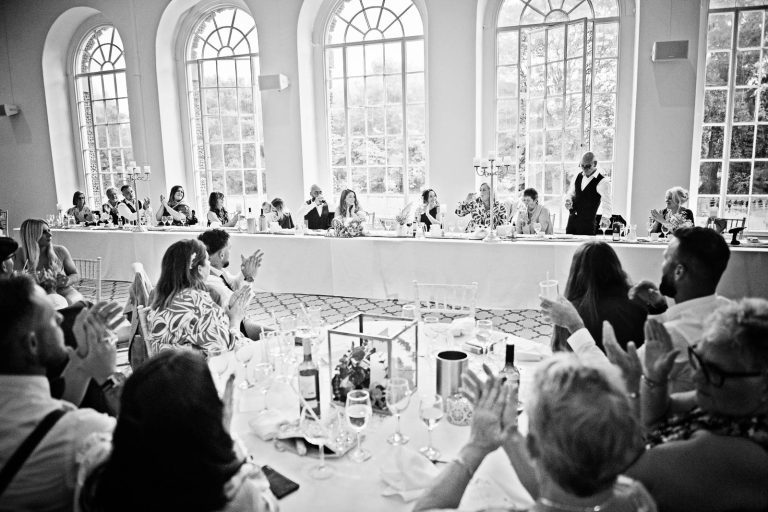 Natural B&W image taken during the wedding speeches.