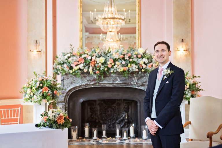 The Groom standing in anticipation for his brides entrance at the elegant Danesfield House Hotel.