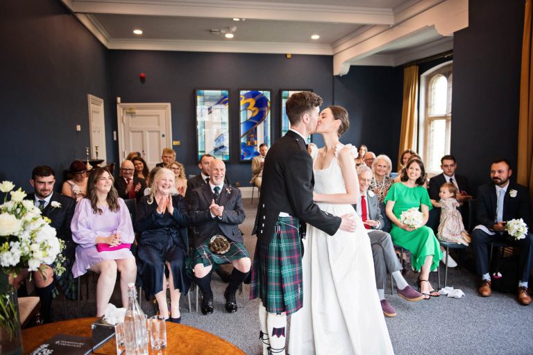Ceiling with a kiss at Winchester registry office. Photo by Blooming Photography