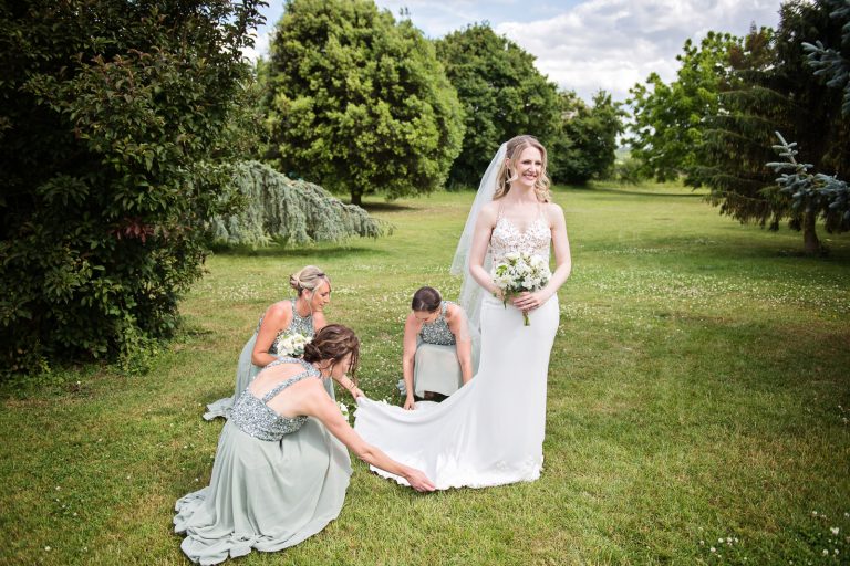 Team bride pose for a photo.