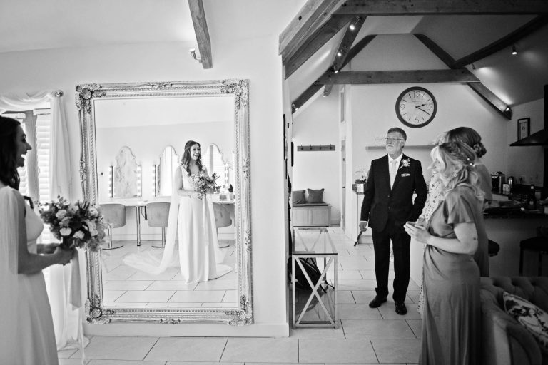 Father seeing his daughter being bride at Kingscote Barn