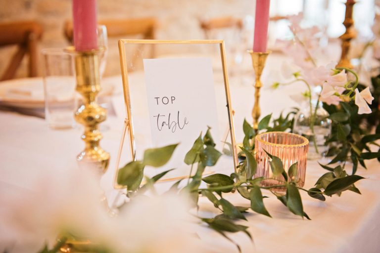 Wedding breakfast details Kingscote Barn