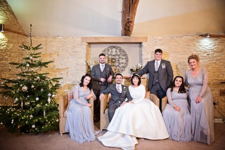 Bridal Party at Kingscote Barn at Christmas