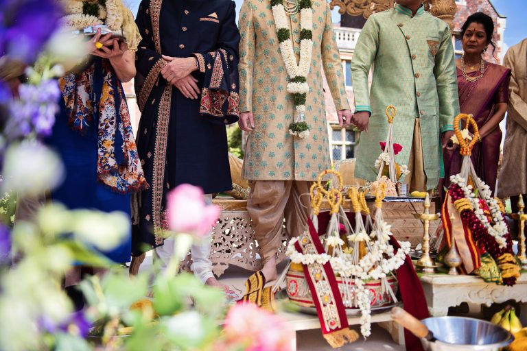 Wedding details for the outside ceremony at at North Mymms Park, candidly photographed by Blooming Photography.