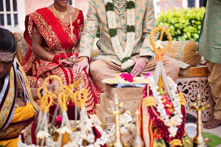 Hindu outdoor ceremony wedding details at North Mymms Park, candidly photographed by Blooming Photography.