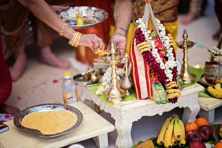 Hindu wedding ceremony details at North Mymms Park, candidly photographed by Blooming Photography.