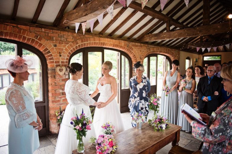 Wedding ceremony of bride and bride at Dodmoor House.