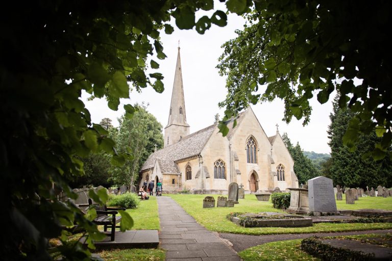 St Peters Church, Leckhampton, in the foreground.