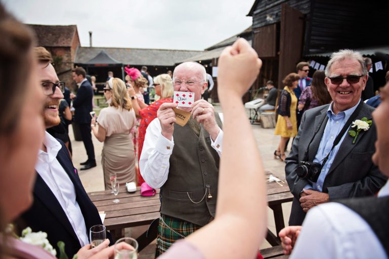 Candid wedding photo at Gloucestershire wedding venue Over Barn, Gloucester.
