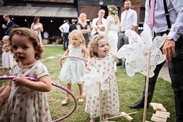 Candid wedding photo of children at Overbarn, Gloucester