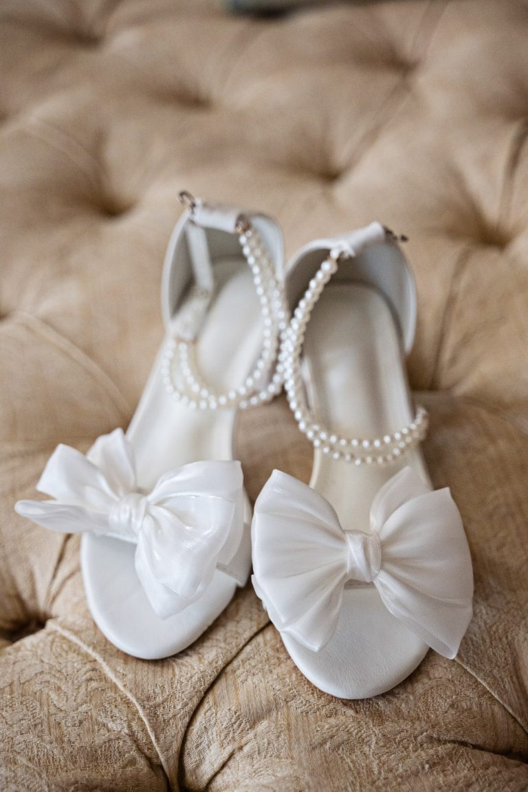 A colour photograph of wedding shoes