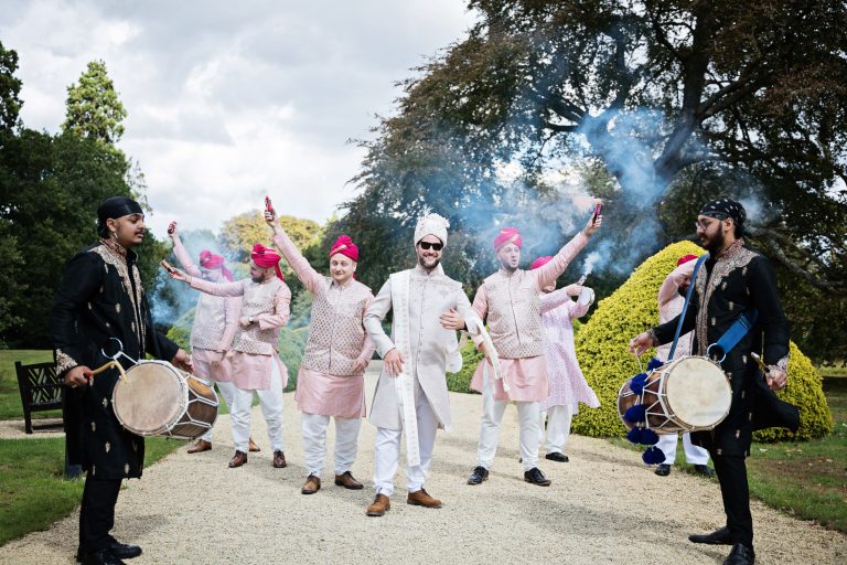 Baraat at Manor By The Lake, photograph by UK wedding photographer Blooming Photography