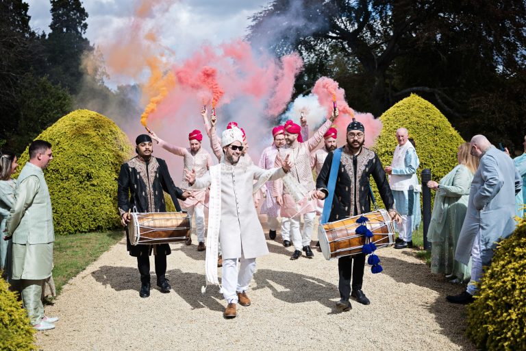 Baraat at Manor By The Lake, photograph by Gloucestershire wedding photographer Blooming Photography