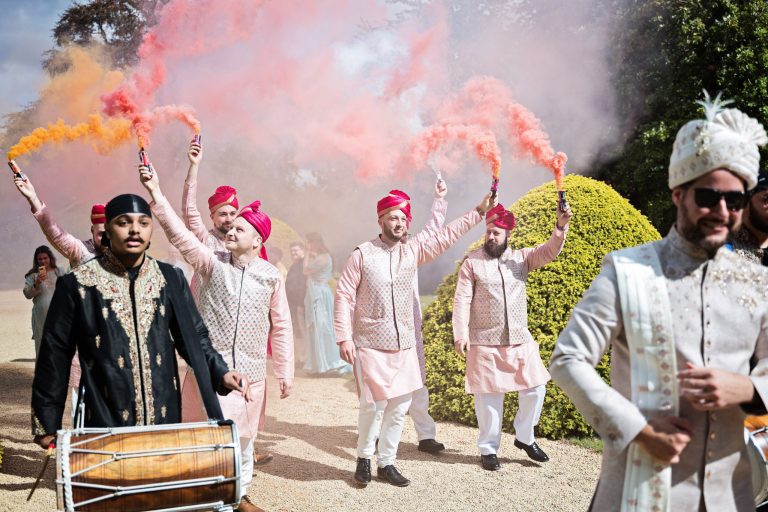 Baraat at Manor By The Lake, photograph by Gloucestershire wedding photographer Blooming Photography