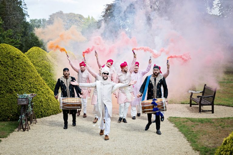 Baraat at Manor By The Lake, photograph by Cotswold wedding photographer Blooming Photography