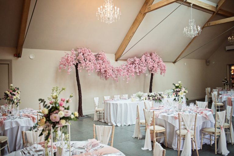 Wedding breakfast decor set up at Blackwell Grange