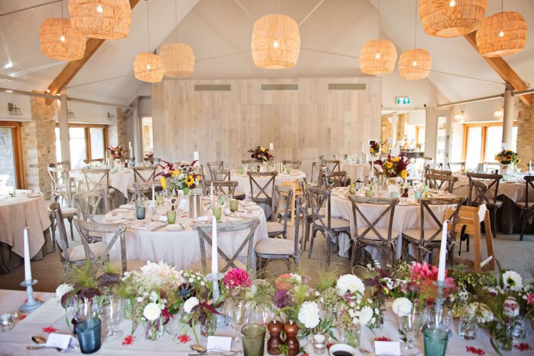 Wedding breakfast set up at Calcot Manor