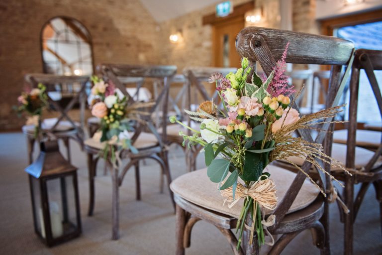 Wedding flowers tied on the seat.
