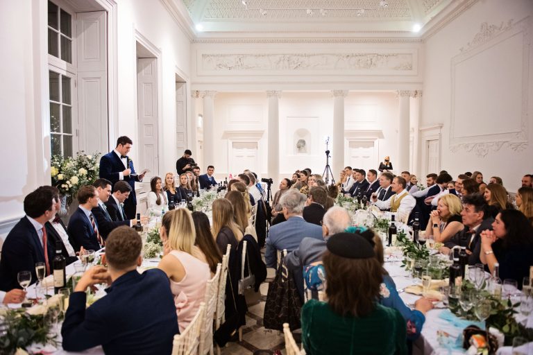 Groom making his wedding speech in front of his wedding guests at Compton Verney