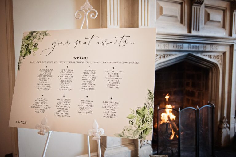Table plan and a open fire burning at Eastington Park