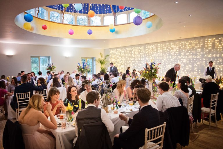Wedding breakfast tin full swing in the Hilarium at the Matara.