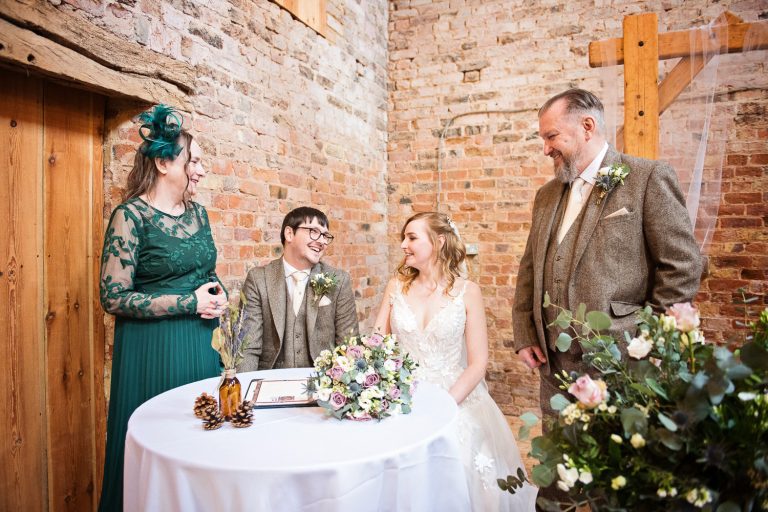 Bride and groom with their witness'.