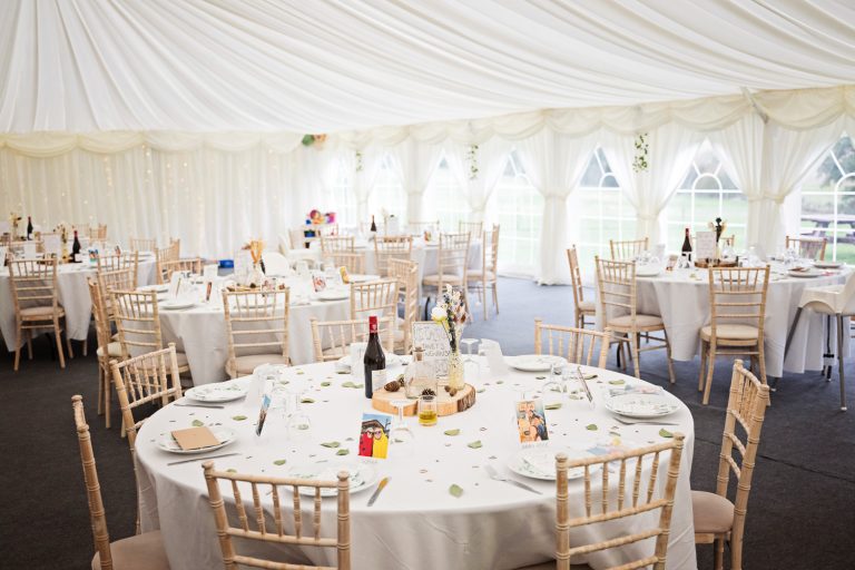 Wedding breakfast table set up Slapton Manor.