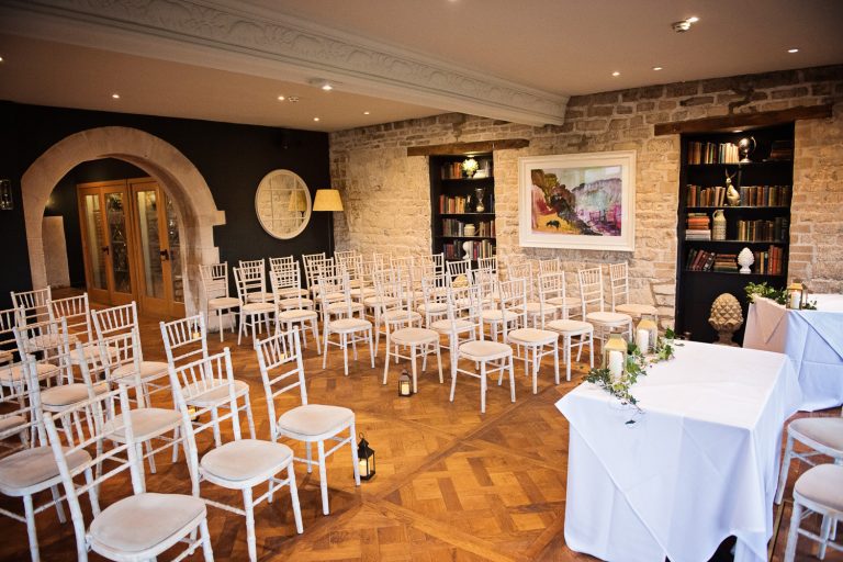 Wedding ceremony set up at The Bear at Rodborough.