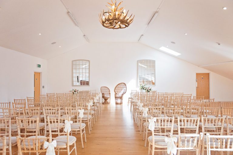 Wedding ceremony set up at Worton Hall.