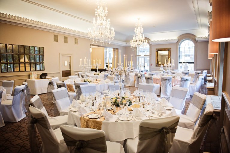 Wedding breakfast set up at The Queens Hotel, Cheltneham.