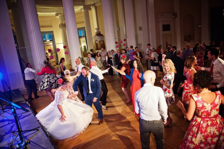 Wedding guests dance at the Pittville Pump Rooms, Cheltenham