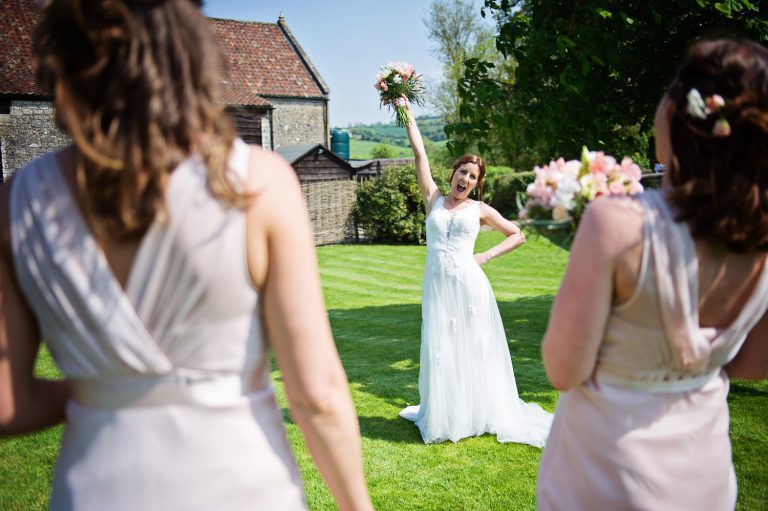 Fun bridesmaids photos at Priston Mill.