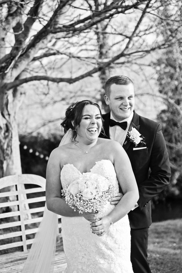 Portrait of bride and groom at Priston Mill.