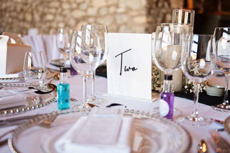 Wedding breakfast set up at Priston Mill..