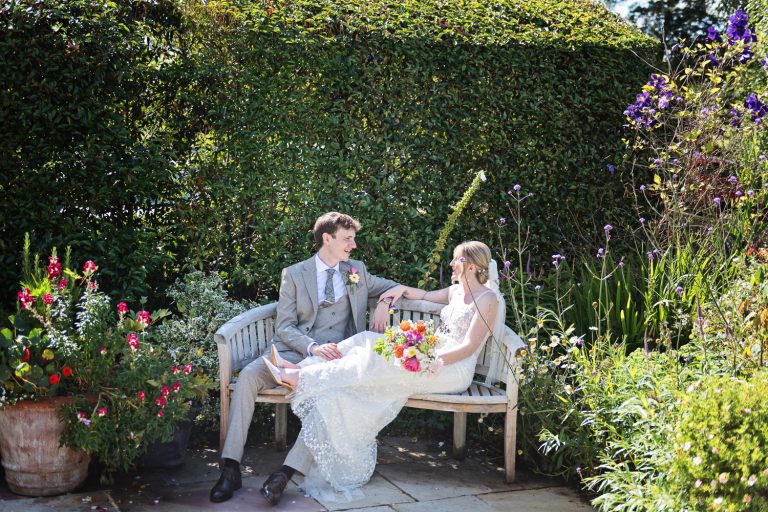 Bride and groom grab a moment together.