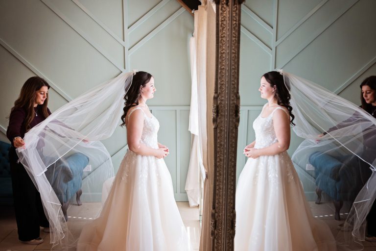 Wedding reflection at Kingscote Barn