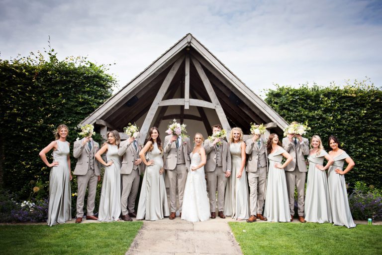 Bridal party at The Kingscote Barn.