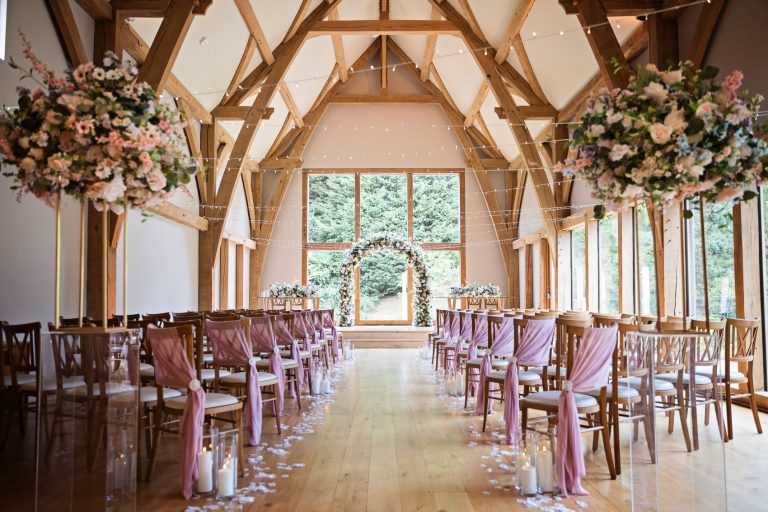 Mill Barns wedding ceremony set up.